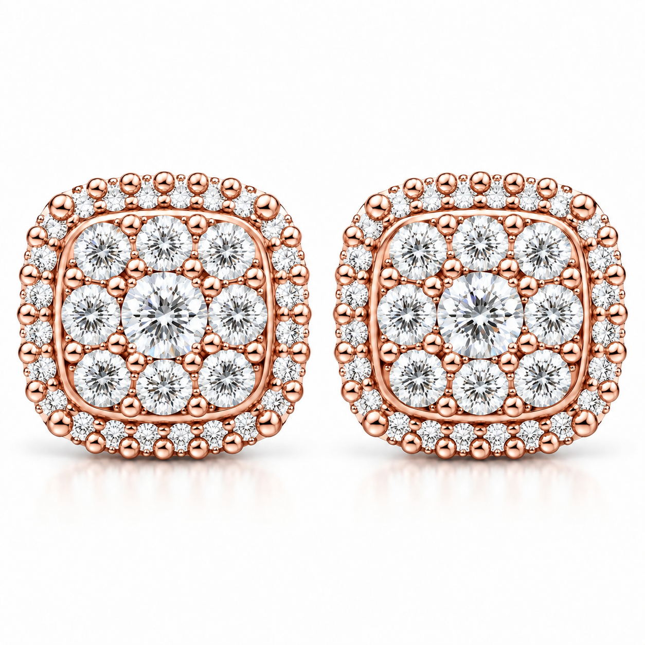 Cushion Shape Round Moissanite Diamond Hip Hop Style Earring