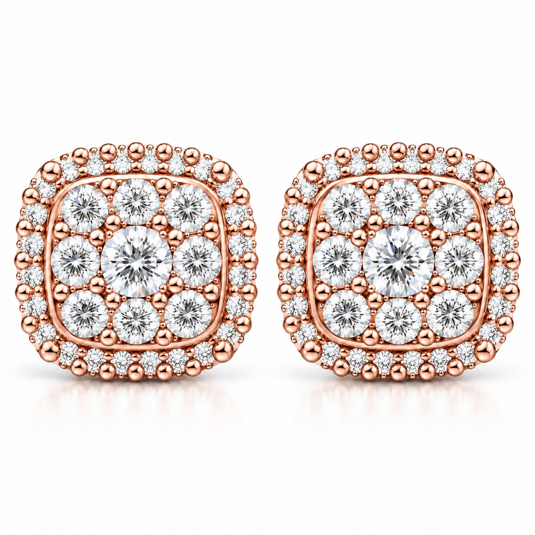 Cushion Shape Round Moissanite Diamond Hip Hop Style Earring