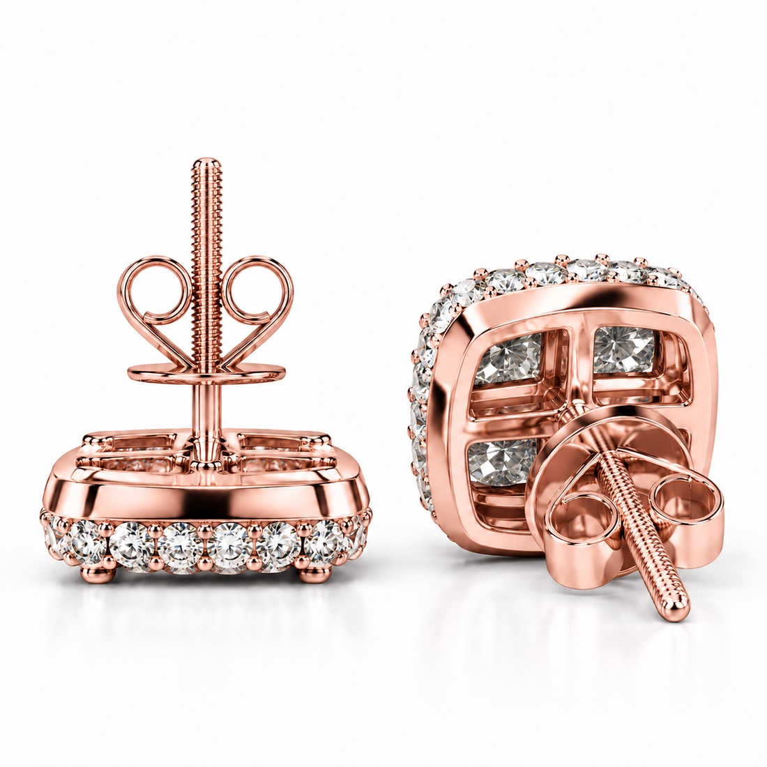 Cushion Shape Round Moissanite Diamond Hip Hop Style Earring