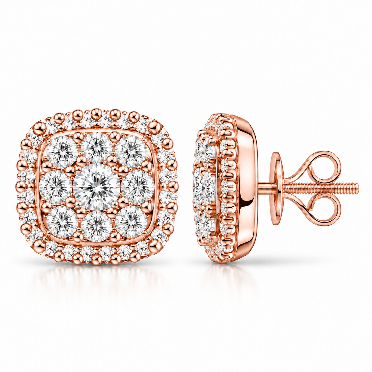 Cushion Shape Round Moissanite Diamond Hip Hop Style Earring