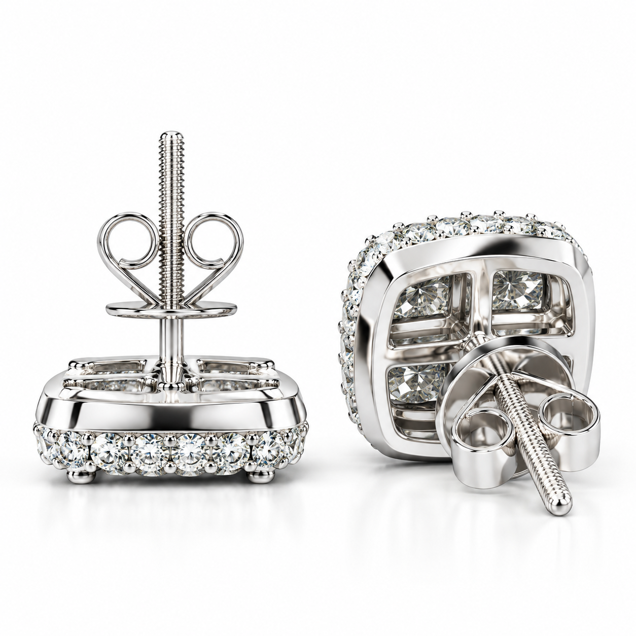 Cushion Shape Round Moissanite Diamond Hip Hop Style Earring