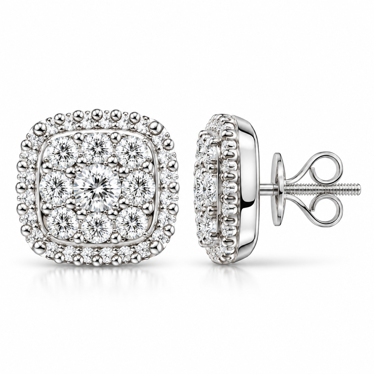 Cushion Shape Round Moissanite Diamond Hip Hop Style Earring