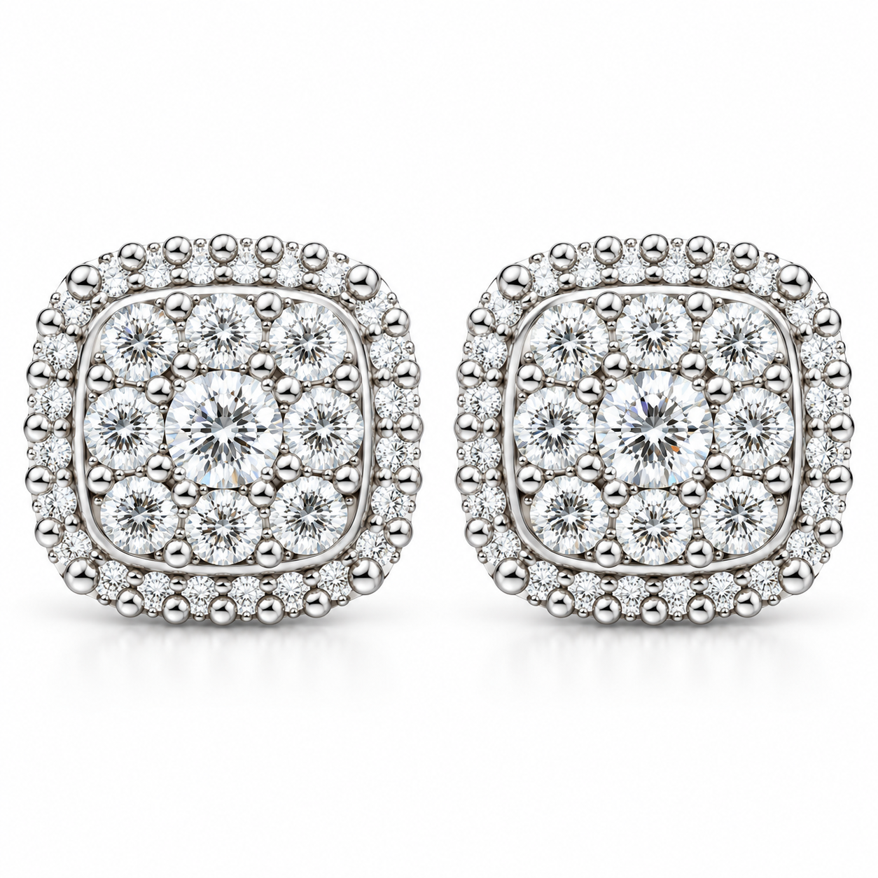 Cushion Shape Round Moissanite Diamond Hip Hop Style Earring