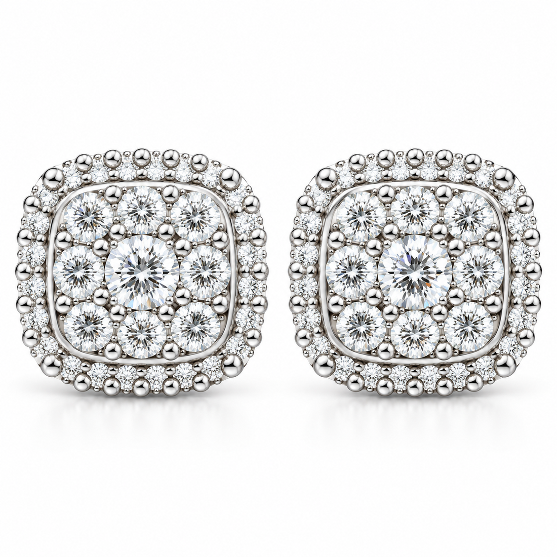 Cushion Shape Round Moissanite Diamond Hip Hop Style Earring