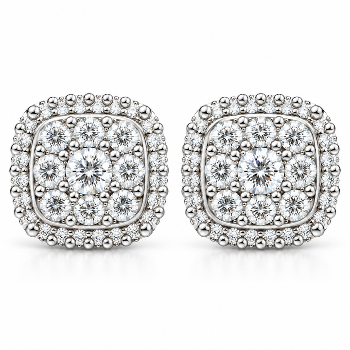 Cushion Shape Round Moissanite Diamond Hip Hop Style Earring