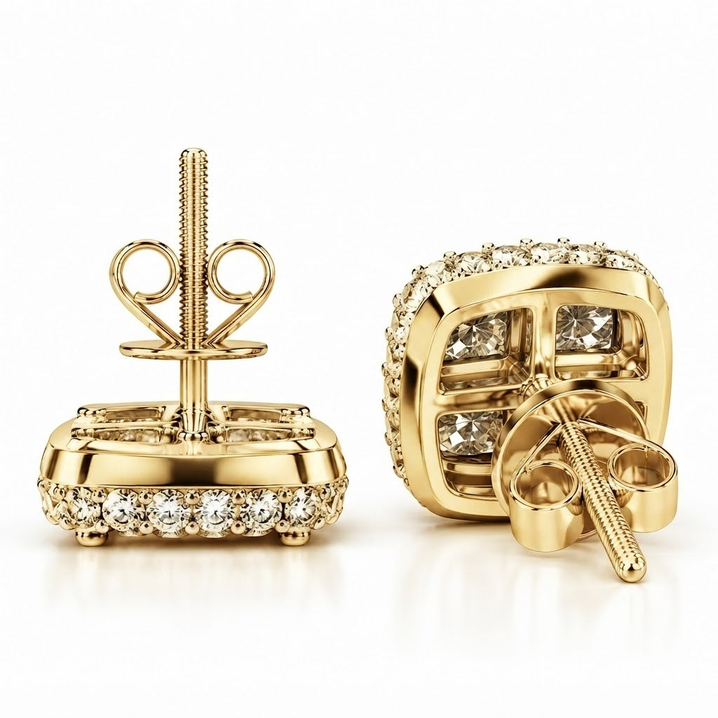 Cushion Shape Round Moissanite Diamond Hip Hop Style Earring