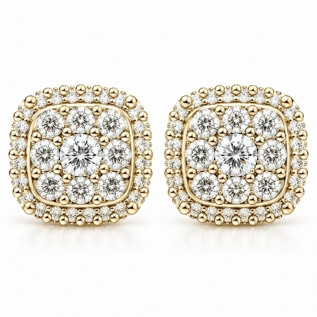 Cushion Shape Round Moissanite Diamond Hip Hop Style Earring
