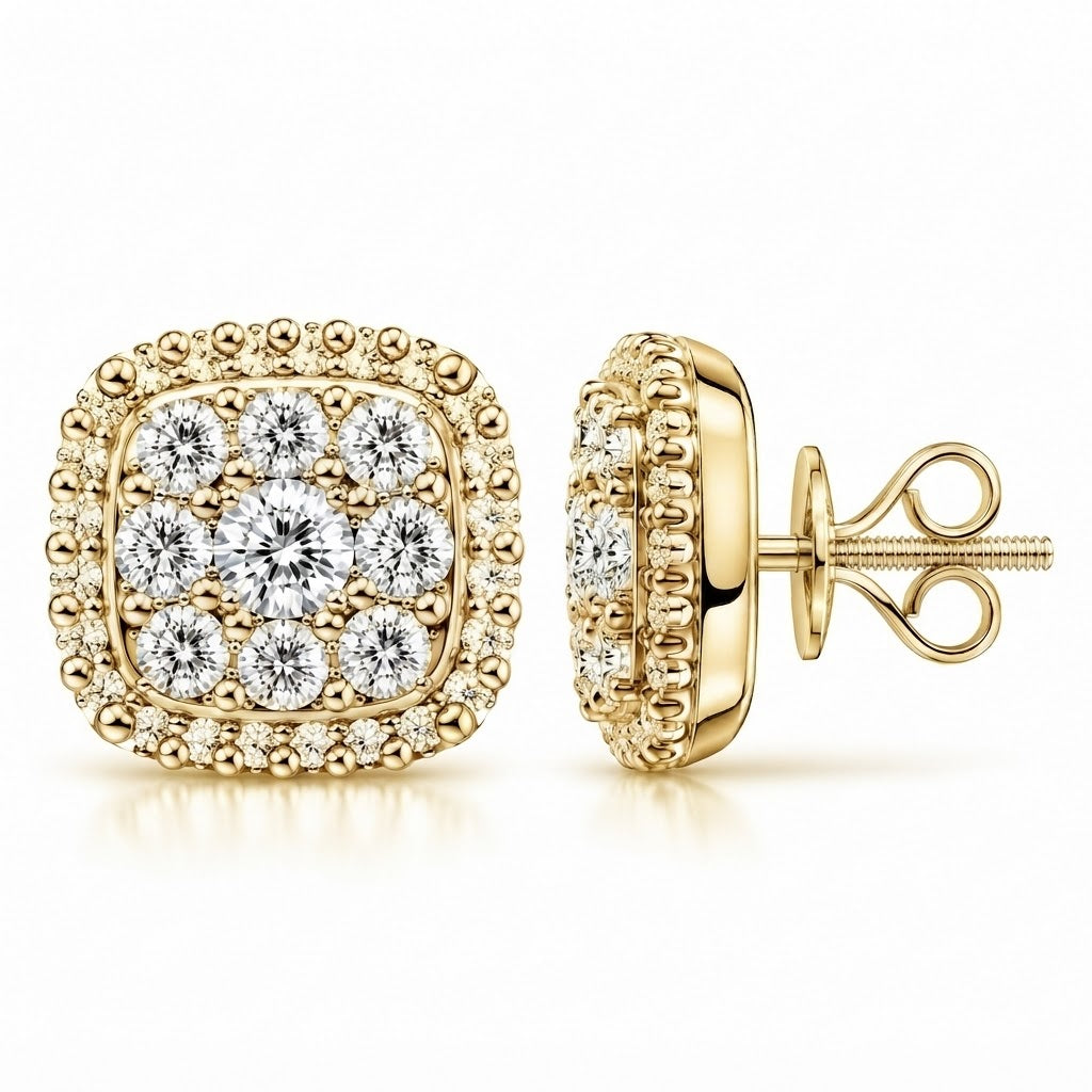 Cushion Shape Round Moissanite Diamond Hip Hop Style Earring