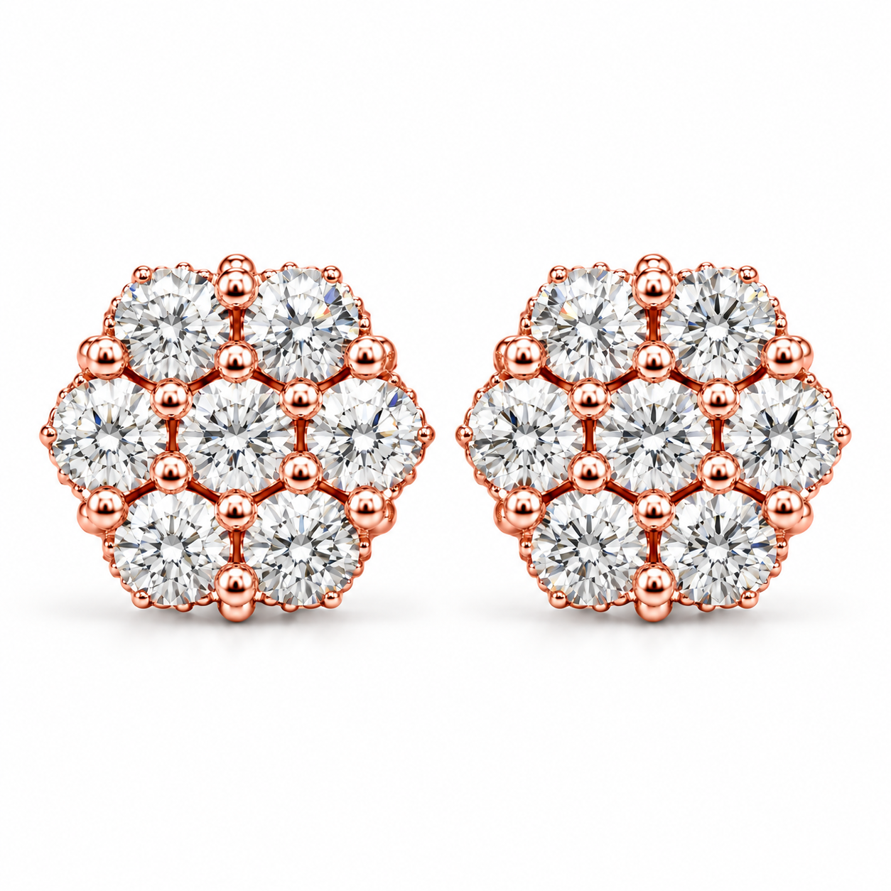 Flower Shape Embellished Screw Back Moissanite Diamond Unisex Earring