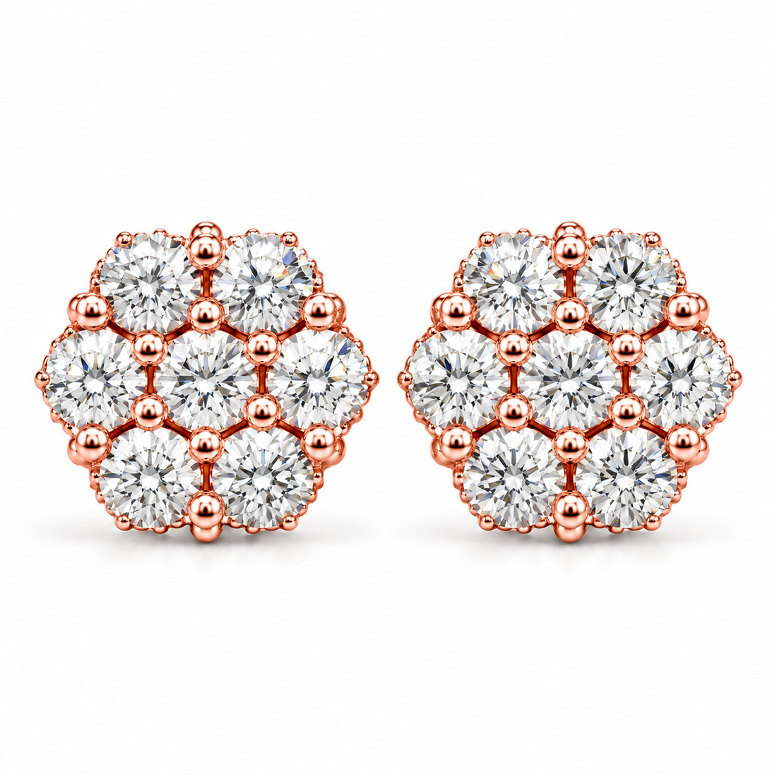 Flower Shape Embellished Screw Back Moissanite Diamond Unisex Earring