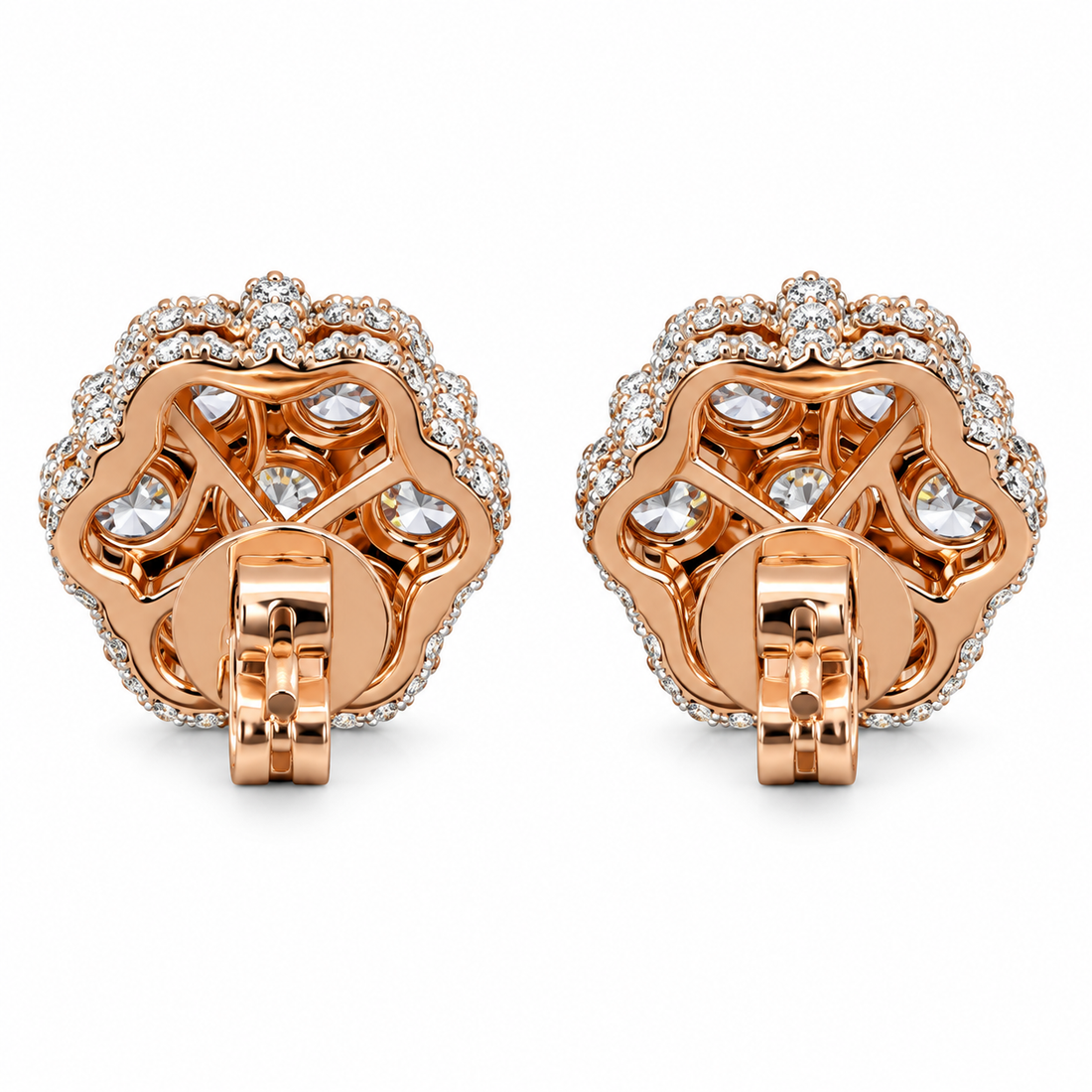 Flower Shape Embellished Screw Back Moissanite Diamond Unisex Earring