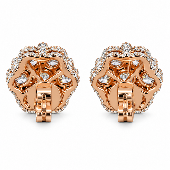 Flower Shape Embellished Screw Back Moissanite Diamond Unisex Earring