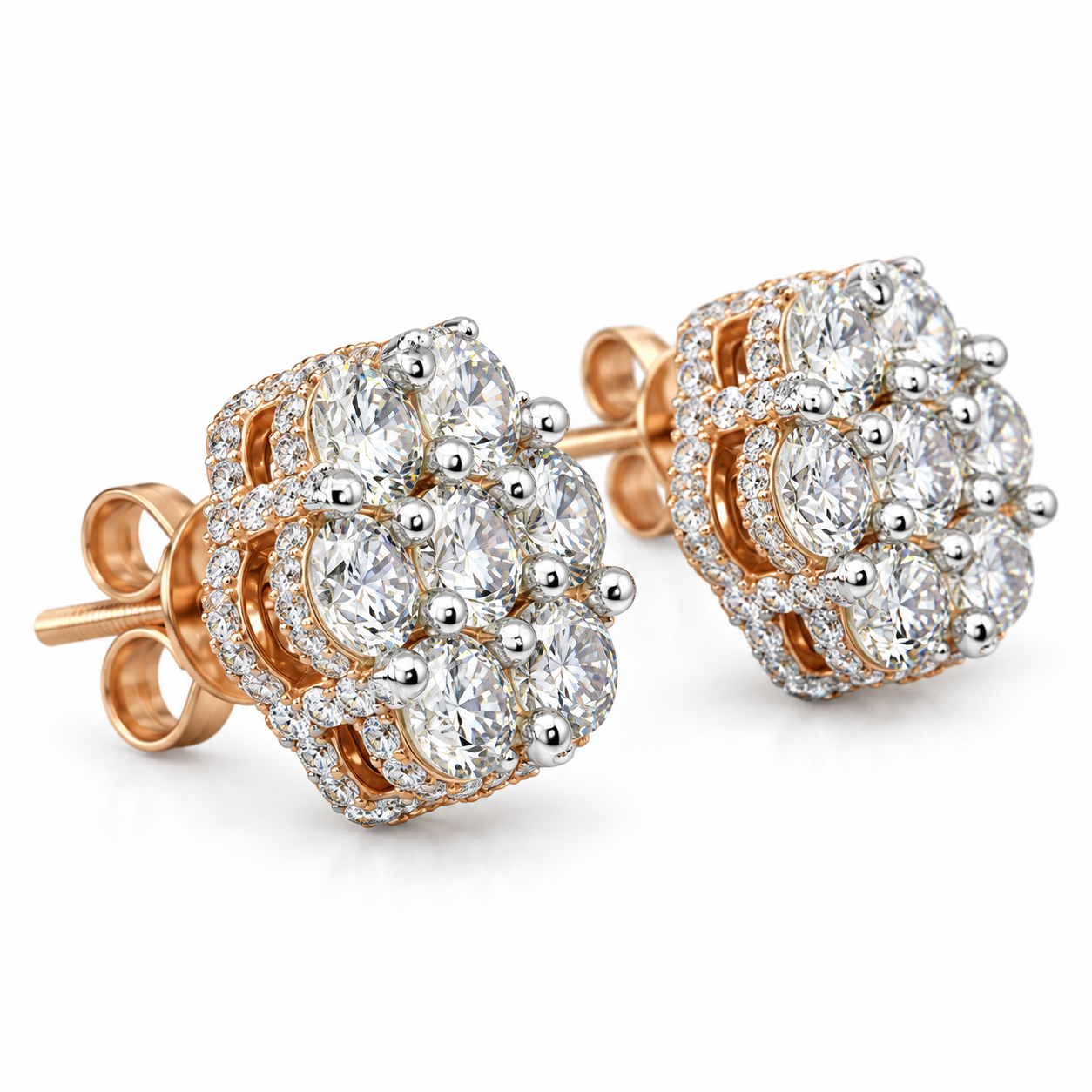 Flower Shape Embellished Screw Back Moissanite Diamond Unisex Earring