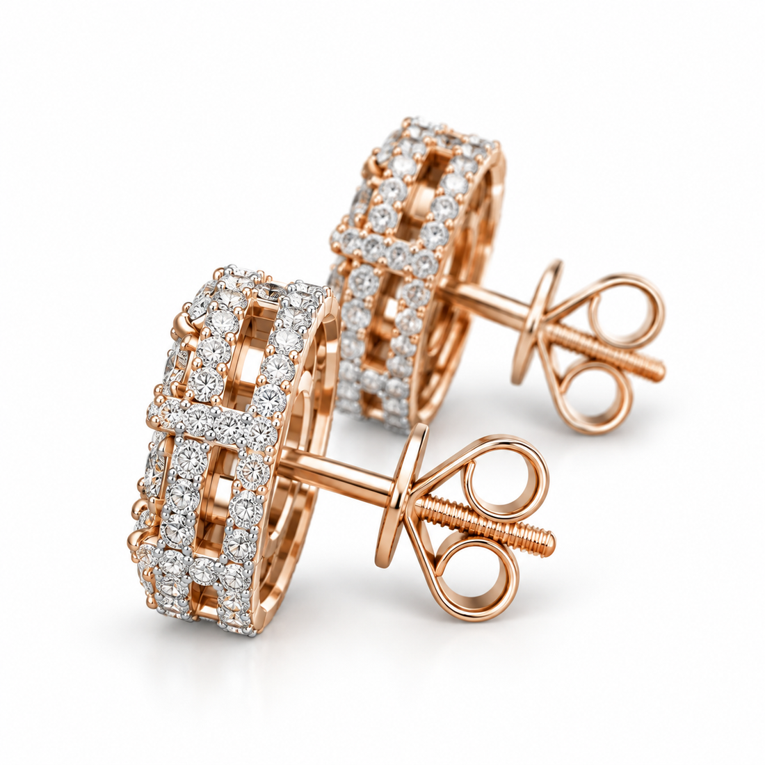 Flower Shape Embellished Screw Back Moissanite Diamond Unisex Earring