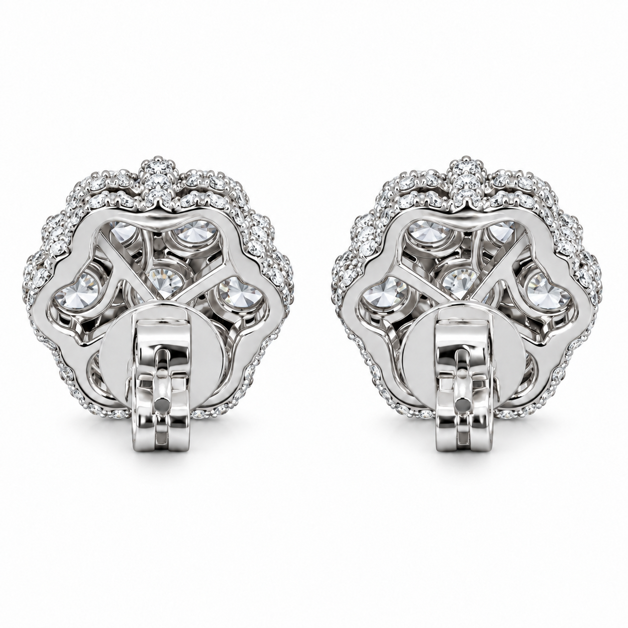 Flower Shape Embellished Screw Back Moissanite Diamond Unisex Earring