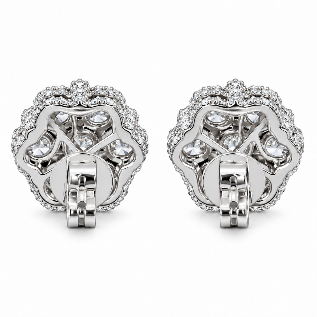 Flower Shape Embellished Screw Back Moissanite Diamond Unisex Earring