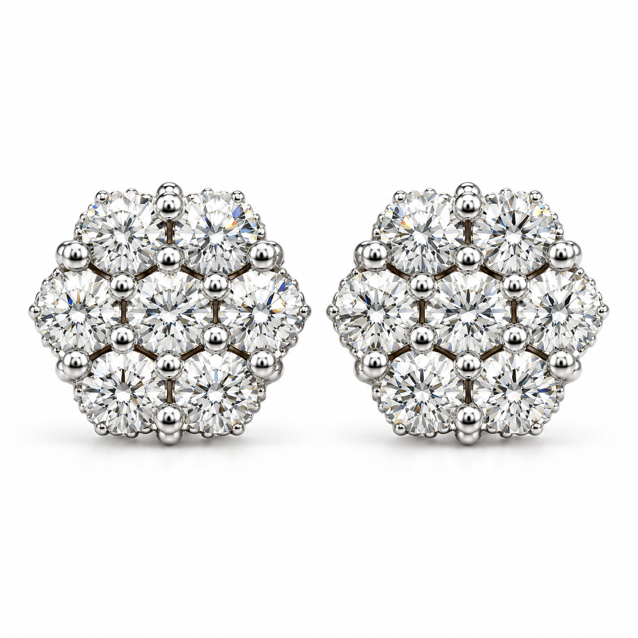 Flower Shape Embellished Screw Back Moissanite Diamond Unisex Earring