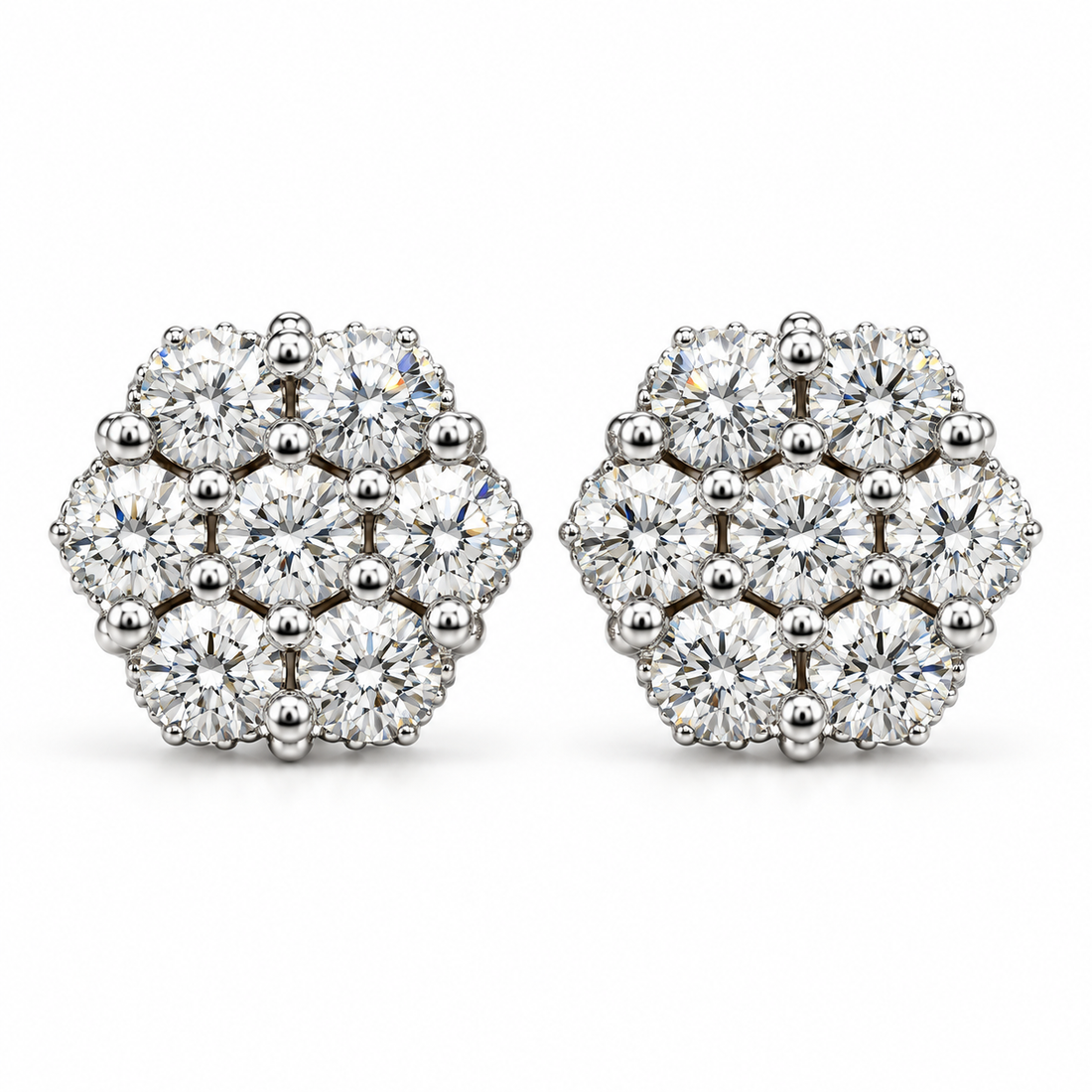 Flower Shape Embellished Screw Back Moissanite Diamond Unisex Earring