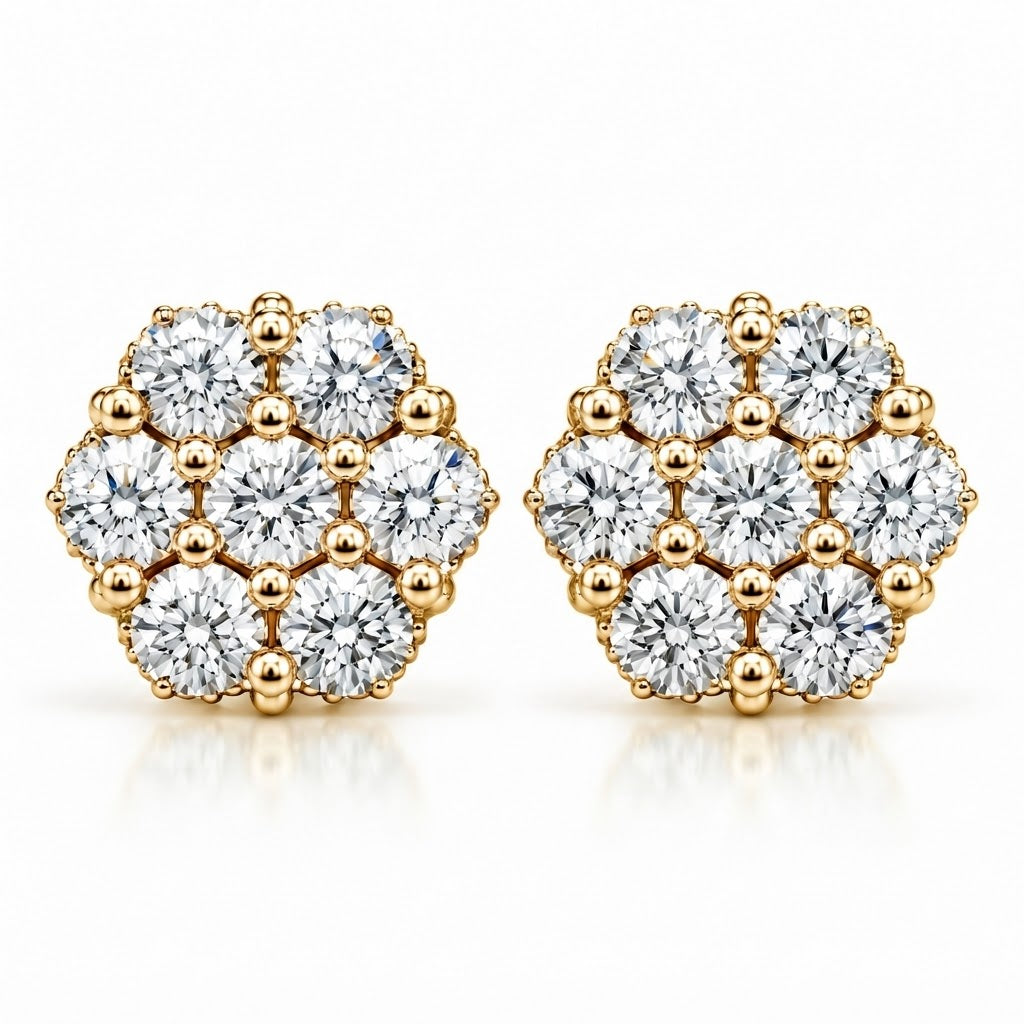 Flower Shape Embellished Screw Back Moissanite Diamond Unisex Earring