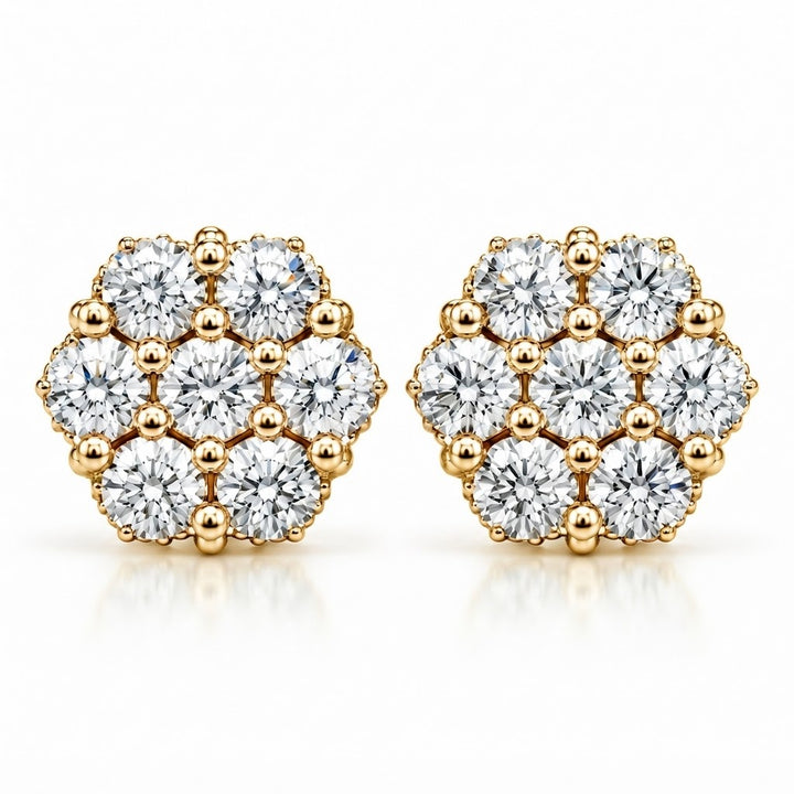 Flower Shape Embellished Screw Back Moissanite Diamond Unisex Earring
