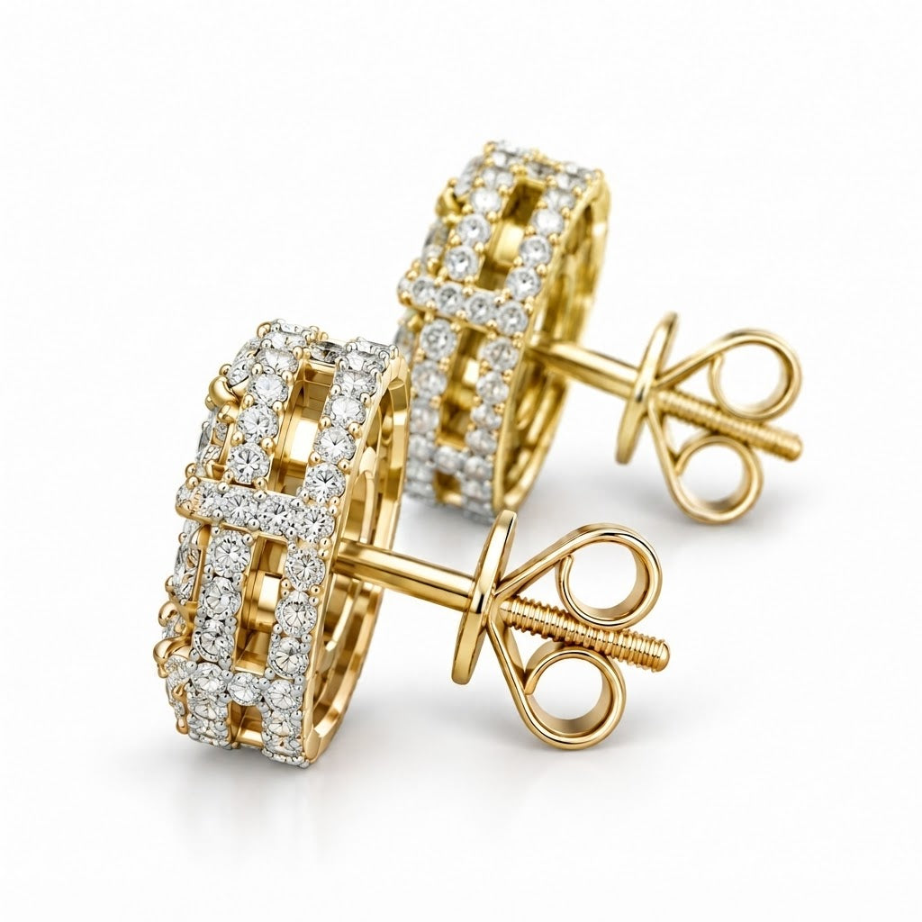Flower Shape Embellished Screw Back Moissanite Diamond Unisex Earring