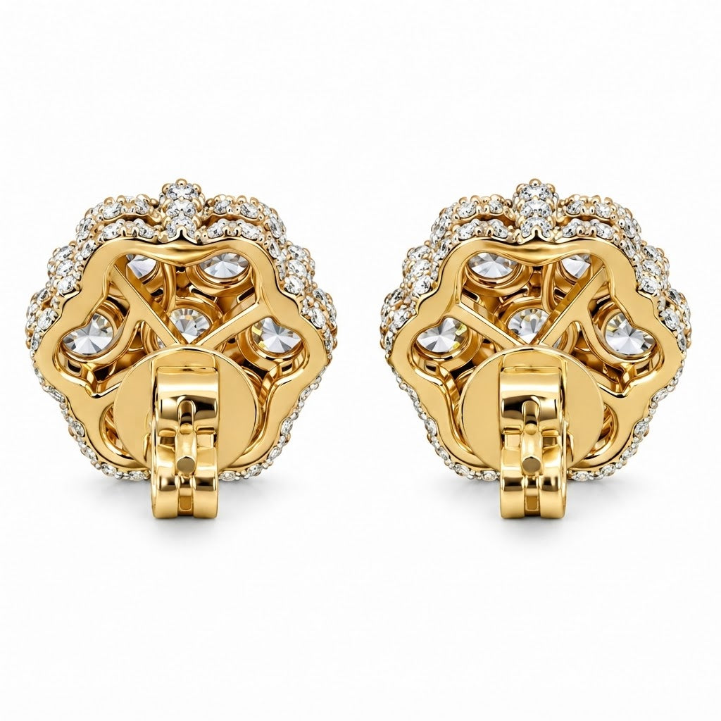 Flower Shape Embellished Screw Back Moissanite Diamond Unisex Earring