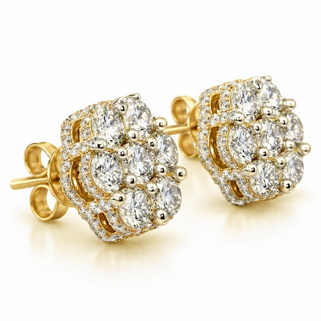 Flower Shape Embellished Screw Back Moissanite Diamond Unisex Earring