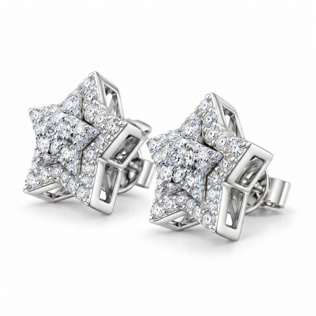 Star Shape Fully Iced Out Moissanite Diamond Earring