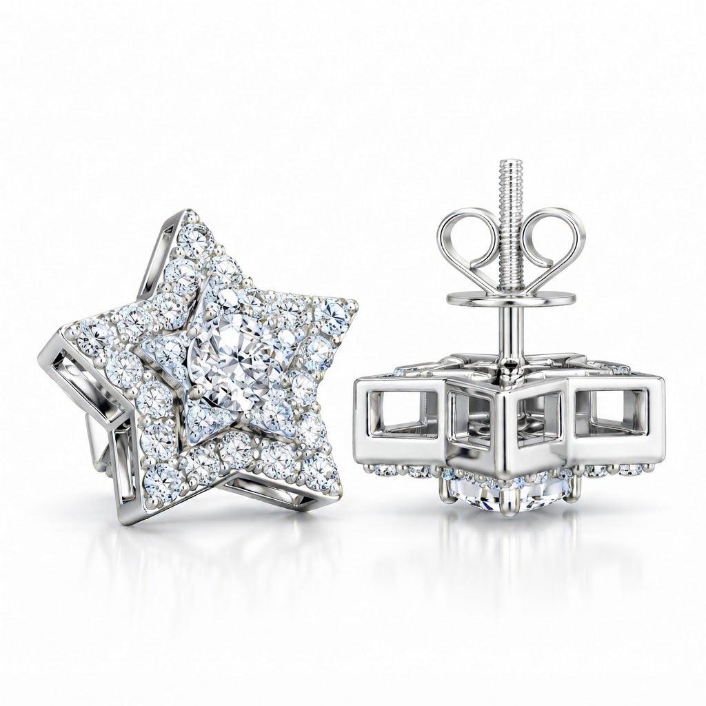 Star Shape Fully Iced Out Moissanite Diamond Earring