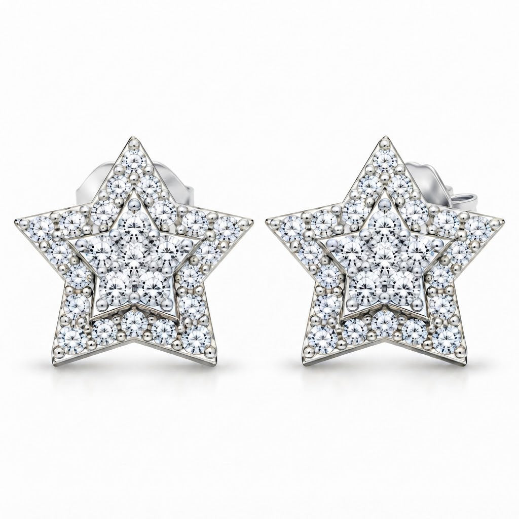 Star Shape Fully Iced Out Moissanite Diamond Earring