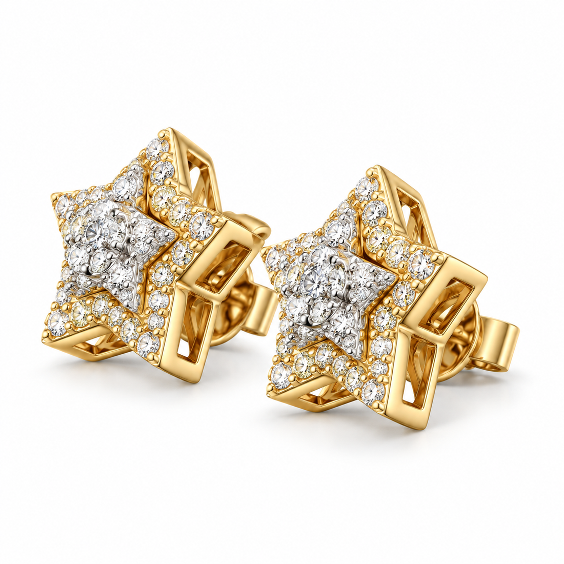 Star Shape Fully Iced Out Moissanite Diamond Earring