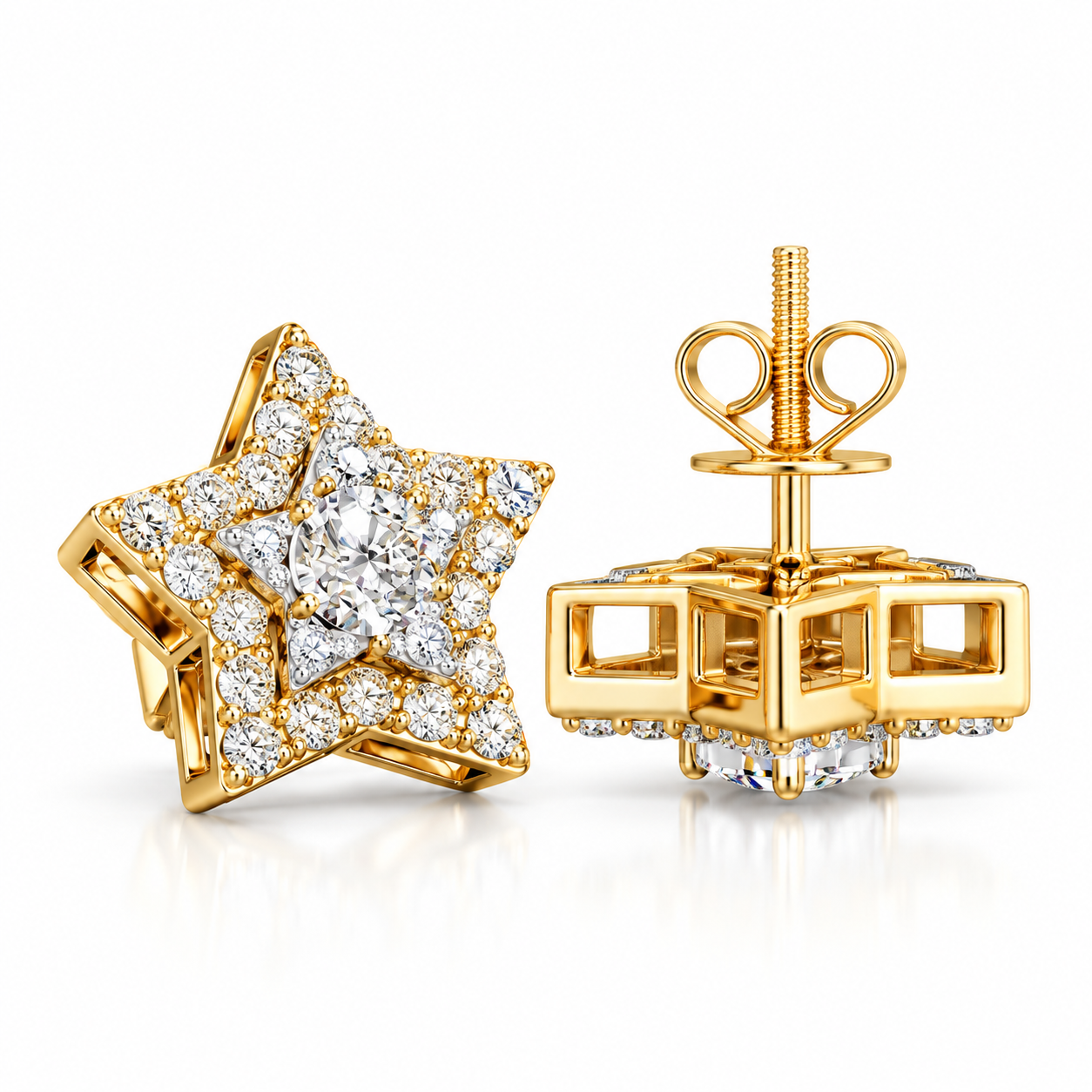 Star Shape Fully Iced Out Moissanite Diamond Earring