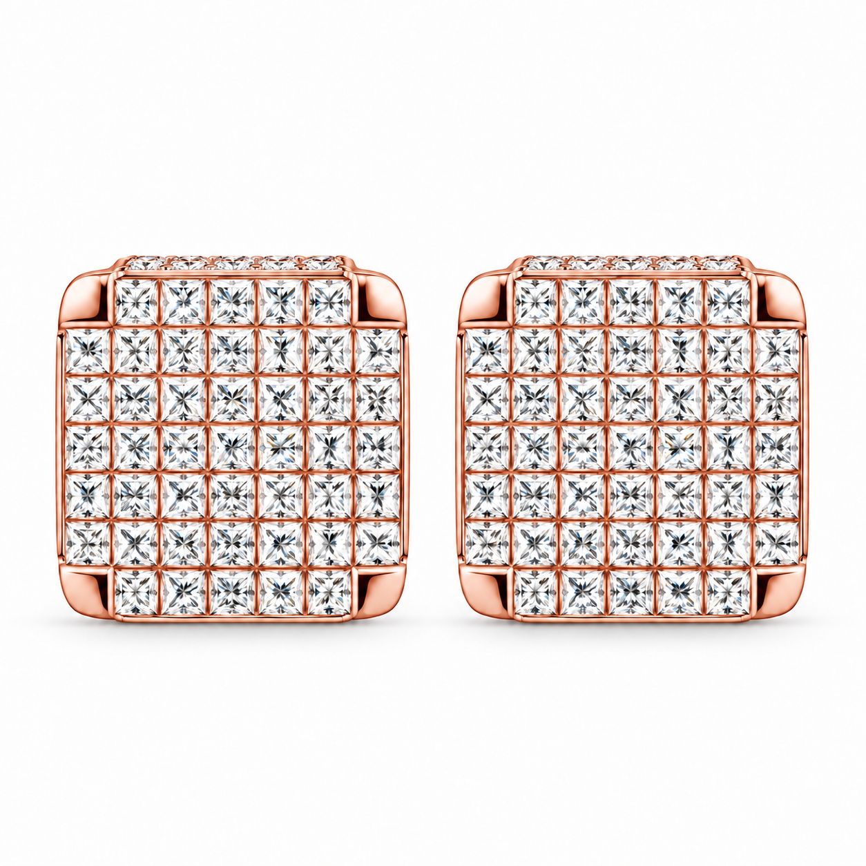 Hip Hop Round And Princess Moissanite Diamond Stud Earring