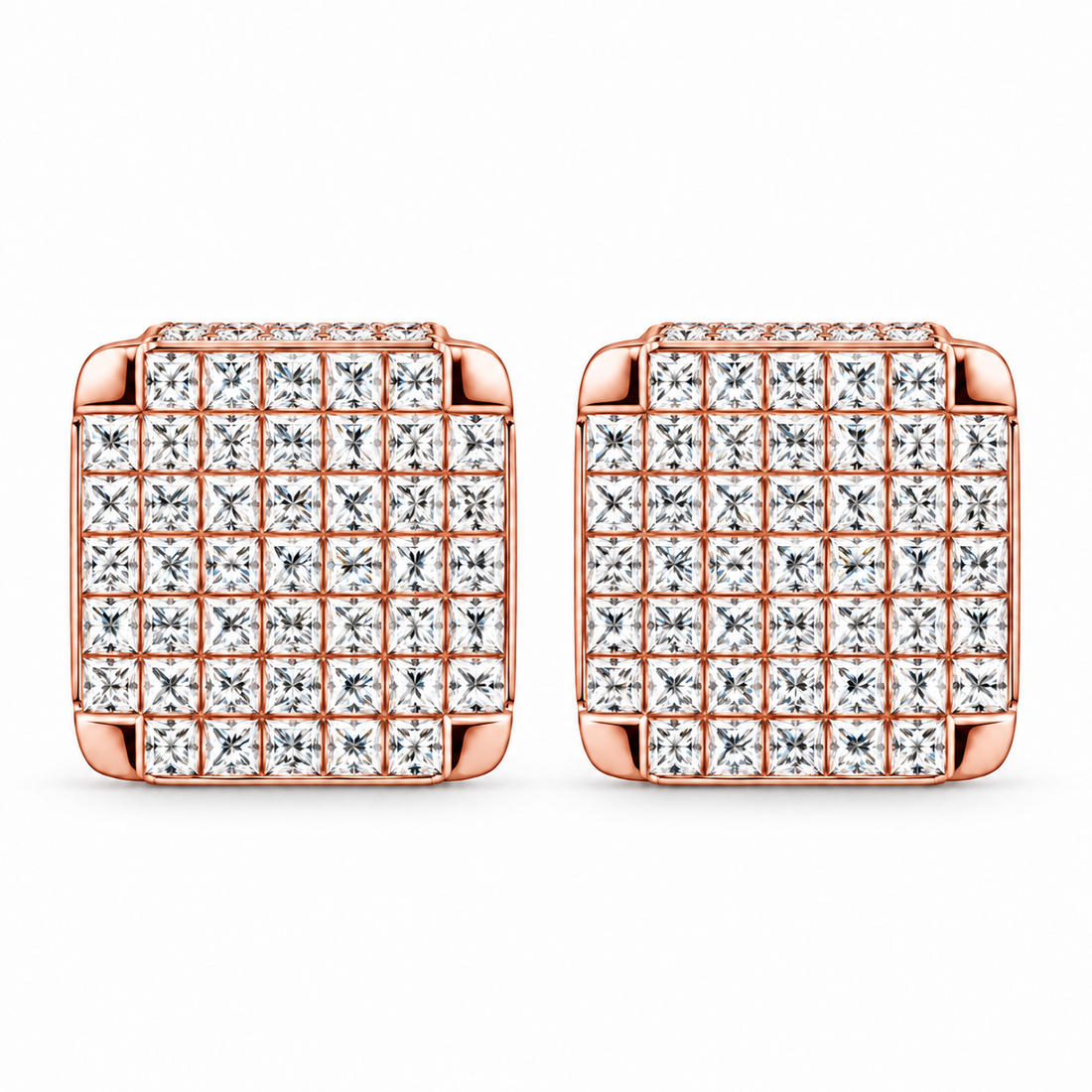 Hip Hop Round And Princess Moissanite Diamond Stud Earring