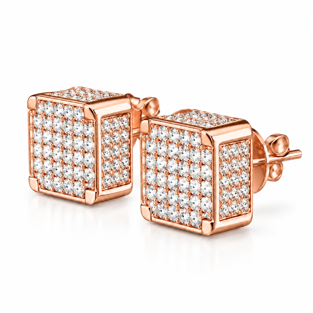 Hip Hop Round And Princess Moissanite Diamond Stud Earring