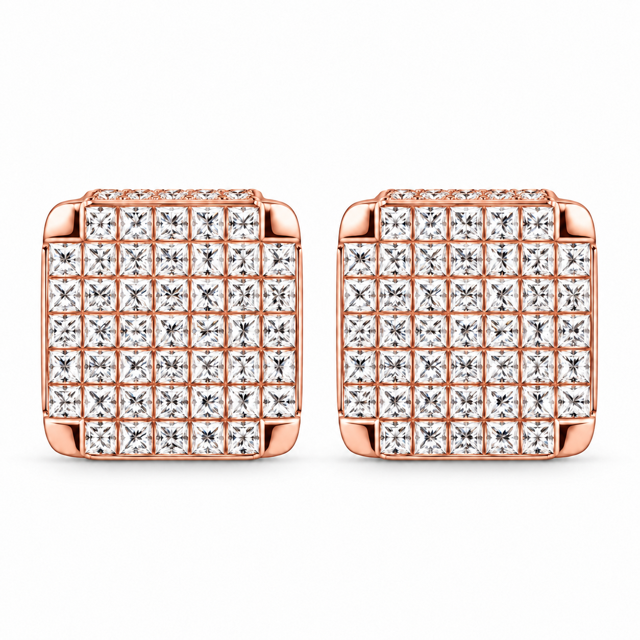 Hip Hop Round And Princess Moissanite Diamond Stud Earring