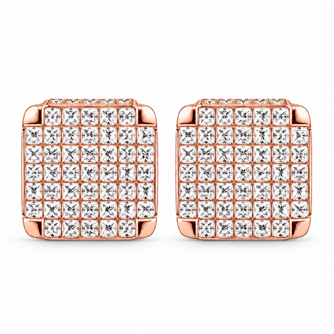 Hip Hop Round And Princess Moissanite Diamond Stud Earring