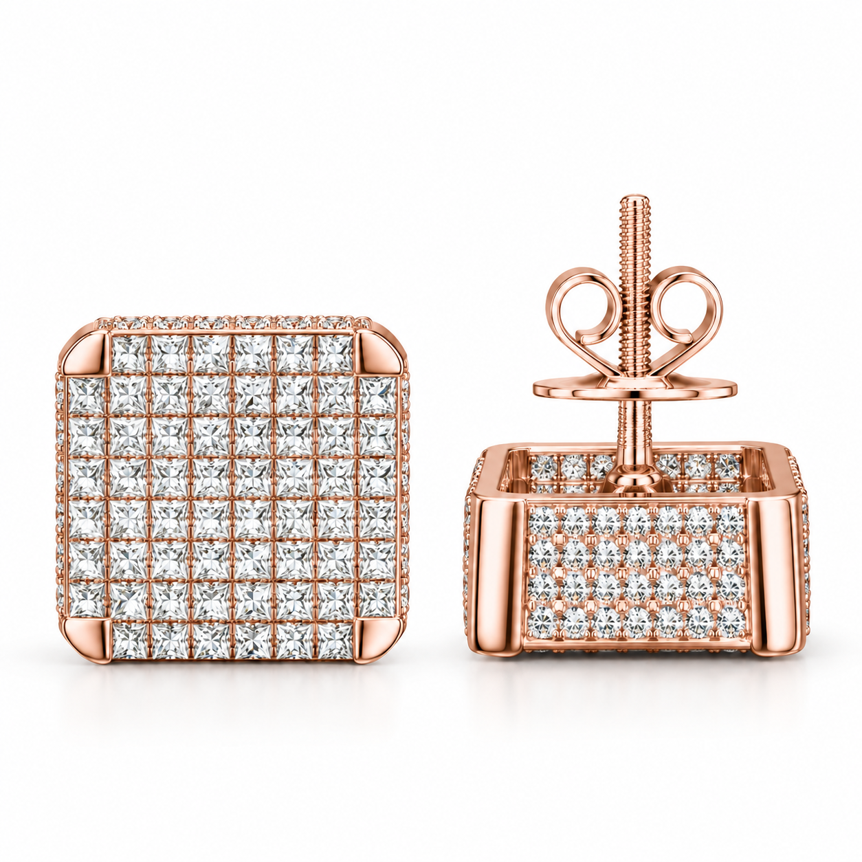 Hip Hop Round And Princess Moissanite Diamond Stud Earring