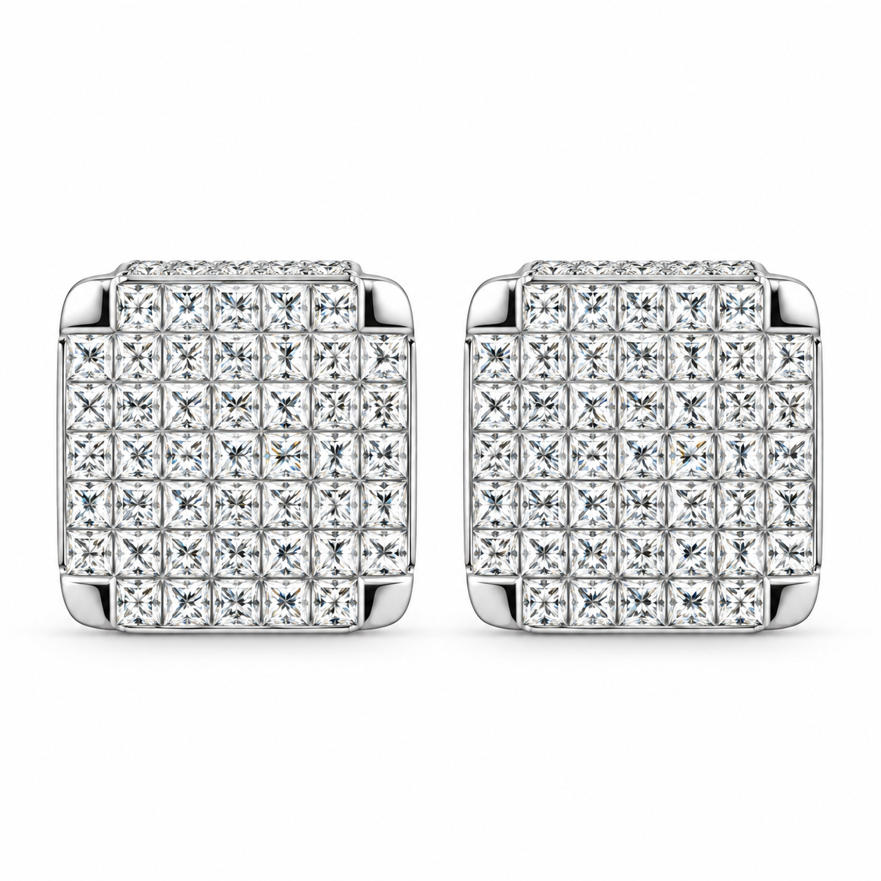 Hip Hop Round And Princess Moissanite Diamond Stud Earring