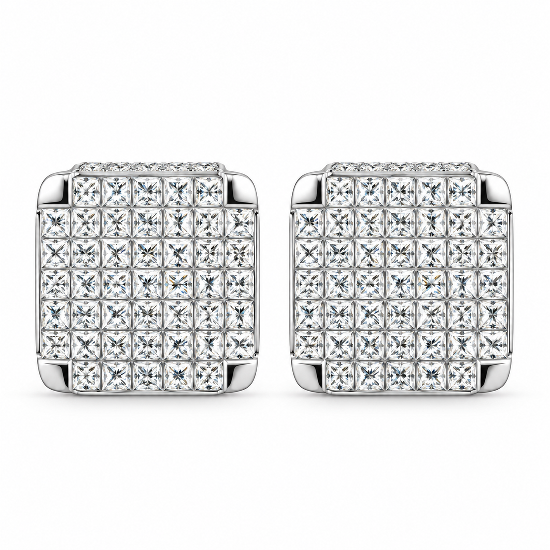 Hip Hop Round And Princess Moissanite Diamond Stud Earring