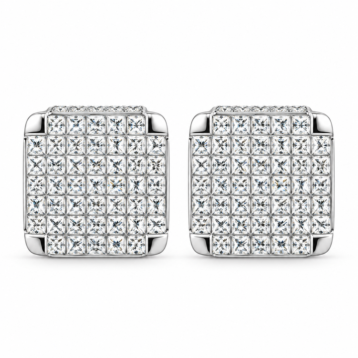 Hip Hop Round And Princess Moissanite Diamond Stud Earring