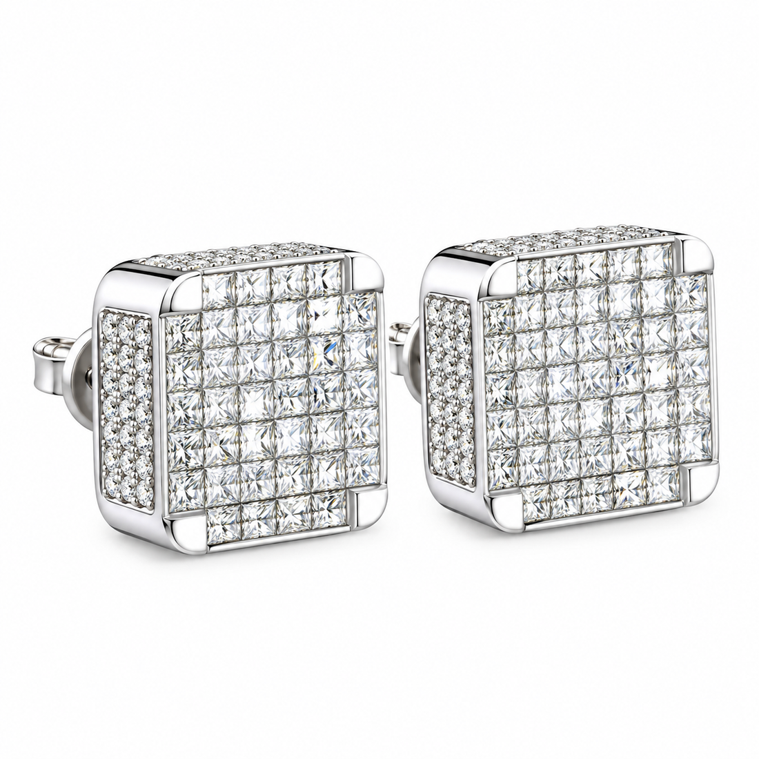 Hip Hop Round And Princess Moissanite Diamond Stud Earring