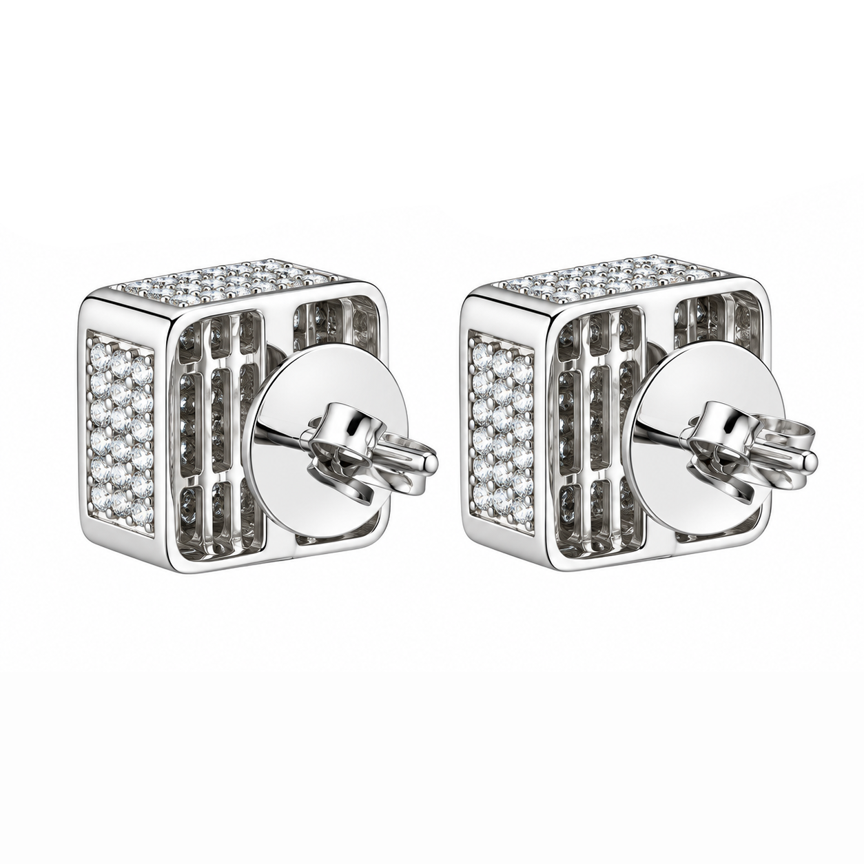 Hip Hop Round And Princess Moissanite Diamond Stud Earring