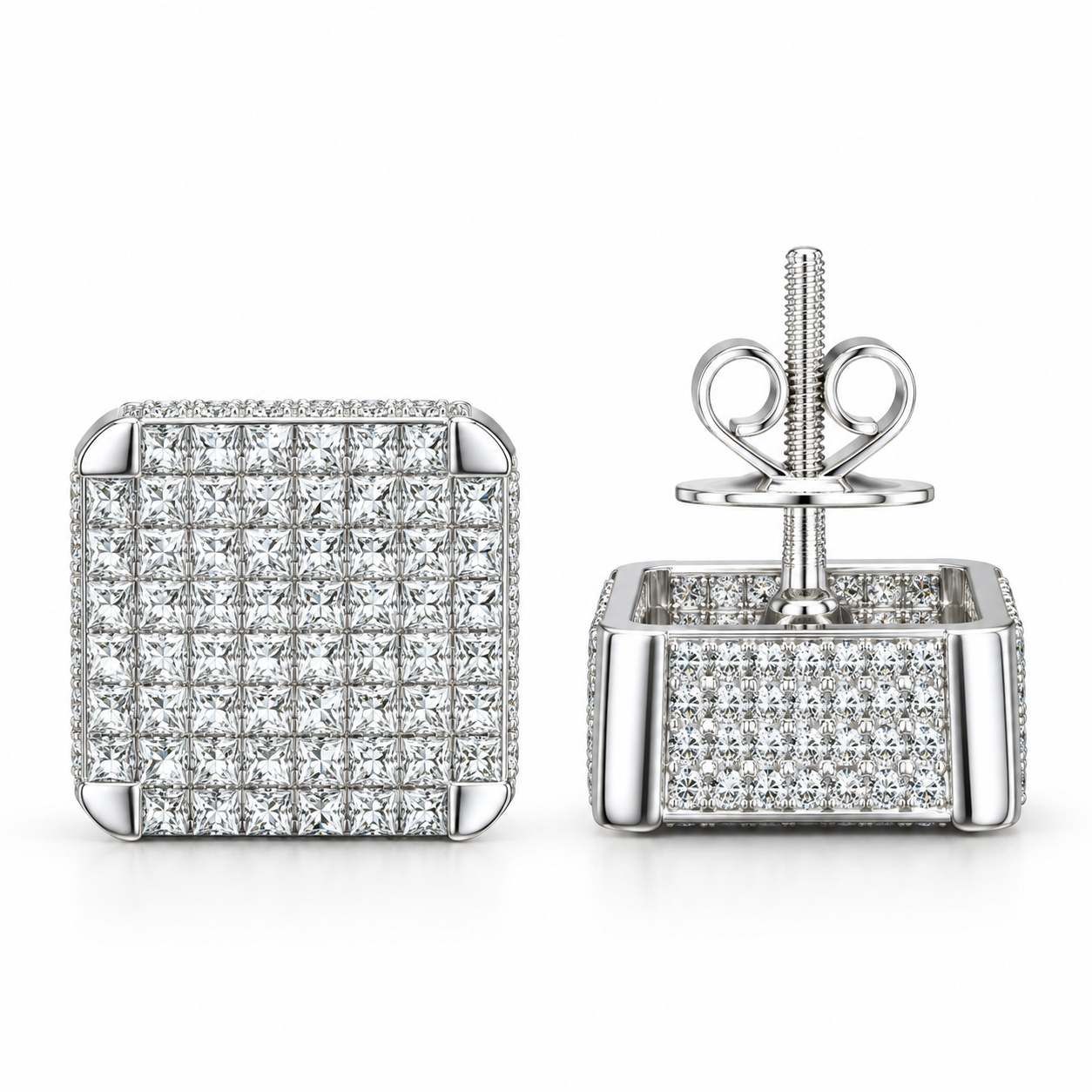 Hip Hop Round And Princess Moissanite Diamond Stud Earring