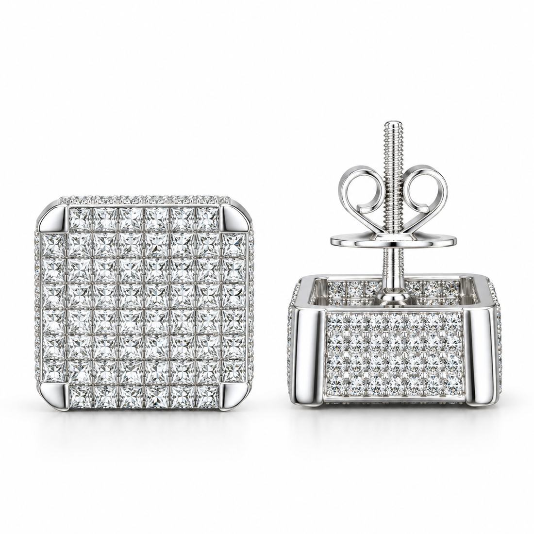 Hip Hop Round And Princess Moissanite Diamond Stud Earring