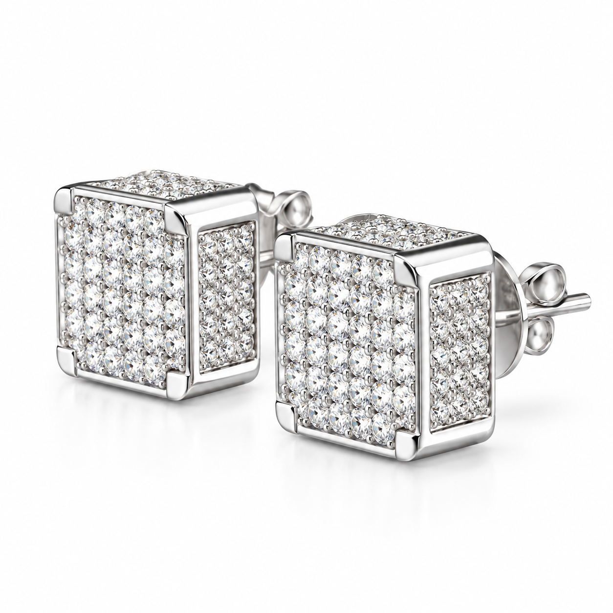 Hip Hop Round And Princess Moissanite Diamond Stud Earring