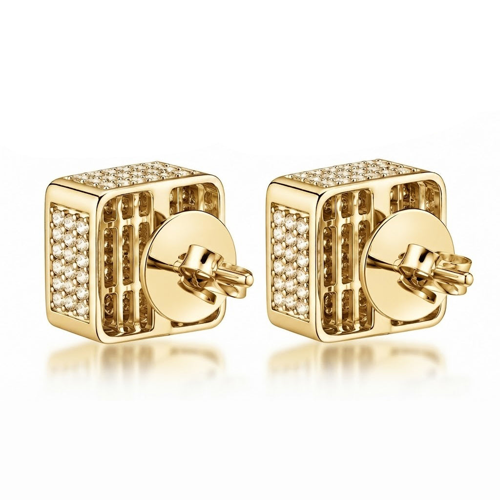 Hip Hop Round And Princess Moissanite Diamond Stud Earring