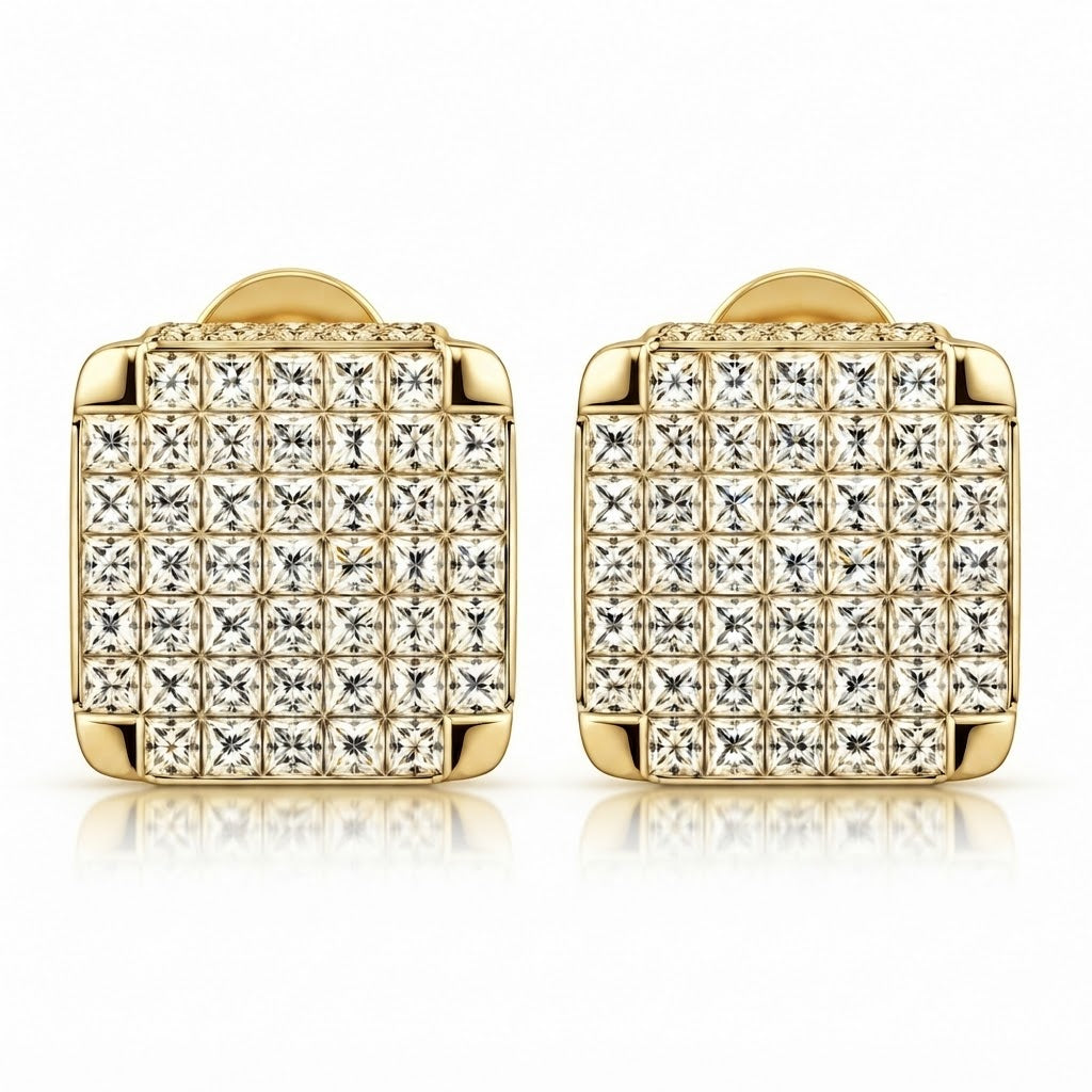 Hip Hop Round And Princess Moissanite Diamond Stud Earring