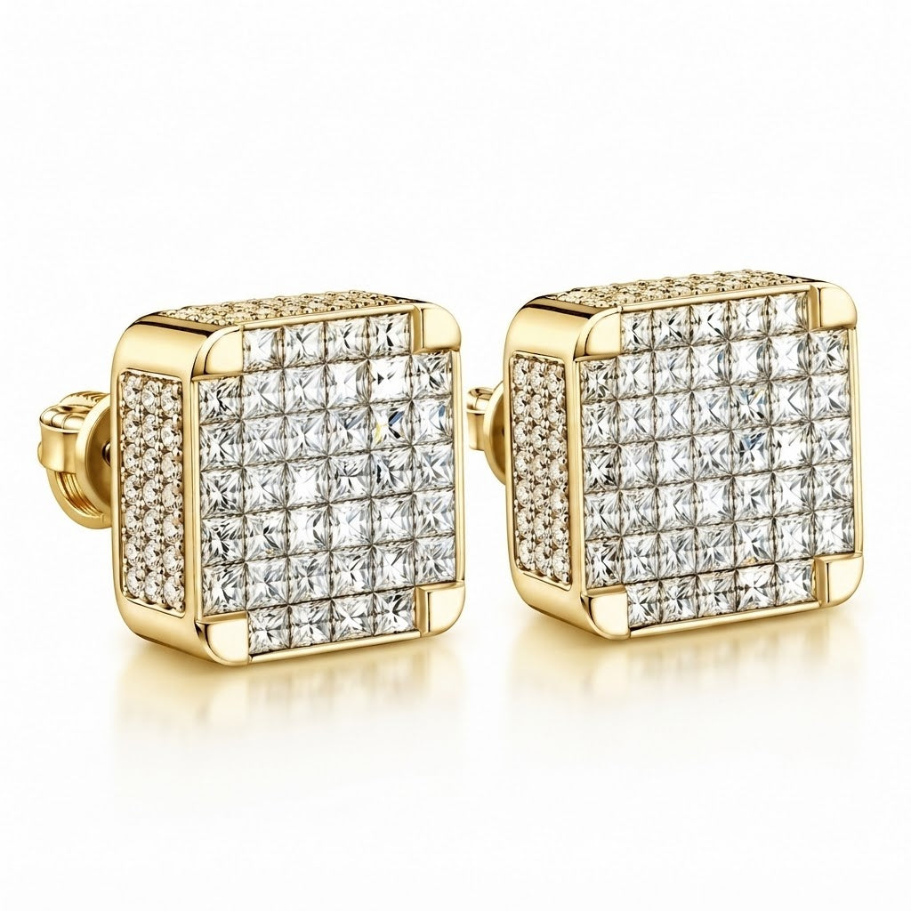 Hip Hop Round And Princess Moissanite Diamond Stud Earring