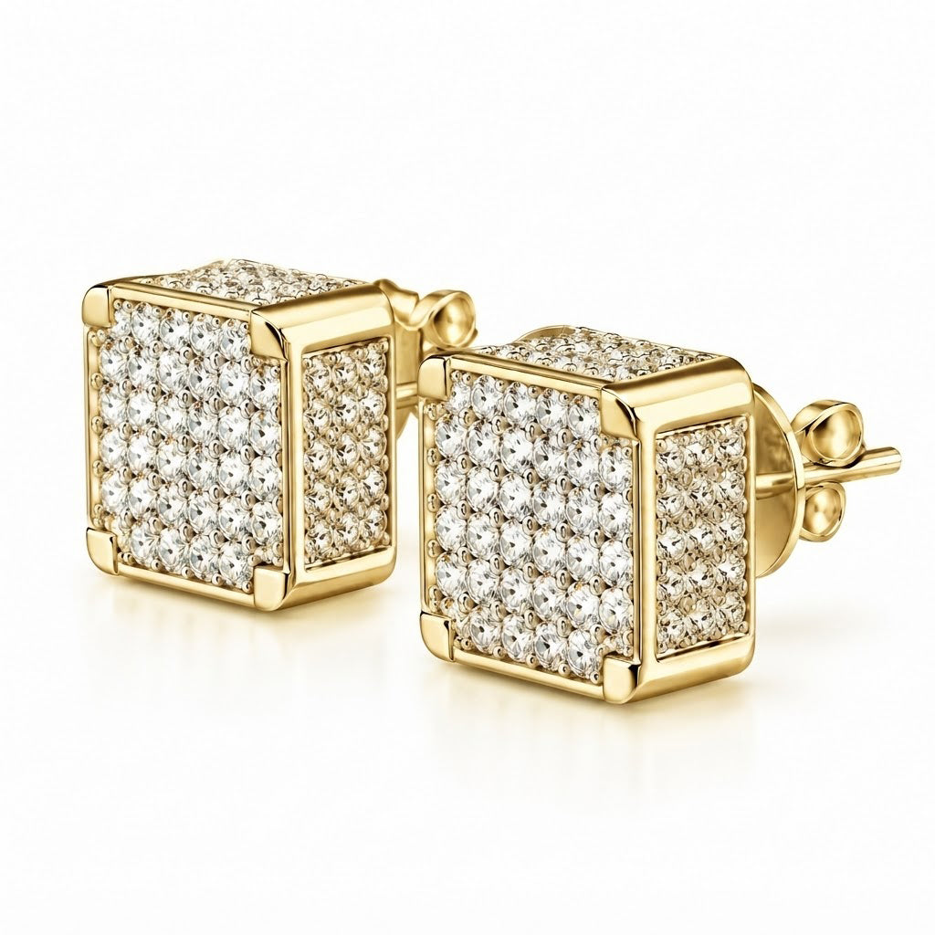 Hip Hop Round And Princess Moissanite Diamond Stud Earring